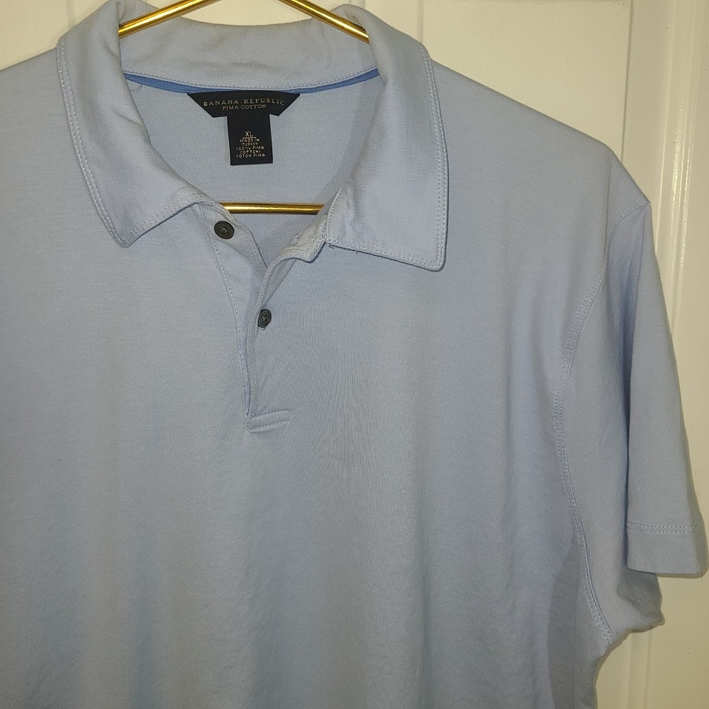Banana Republic Mens Polo XL Luxury Pima Cotton Baby Blue Short Sleeve
